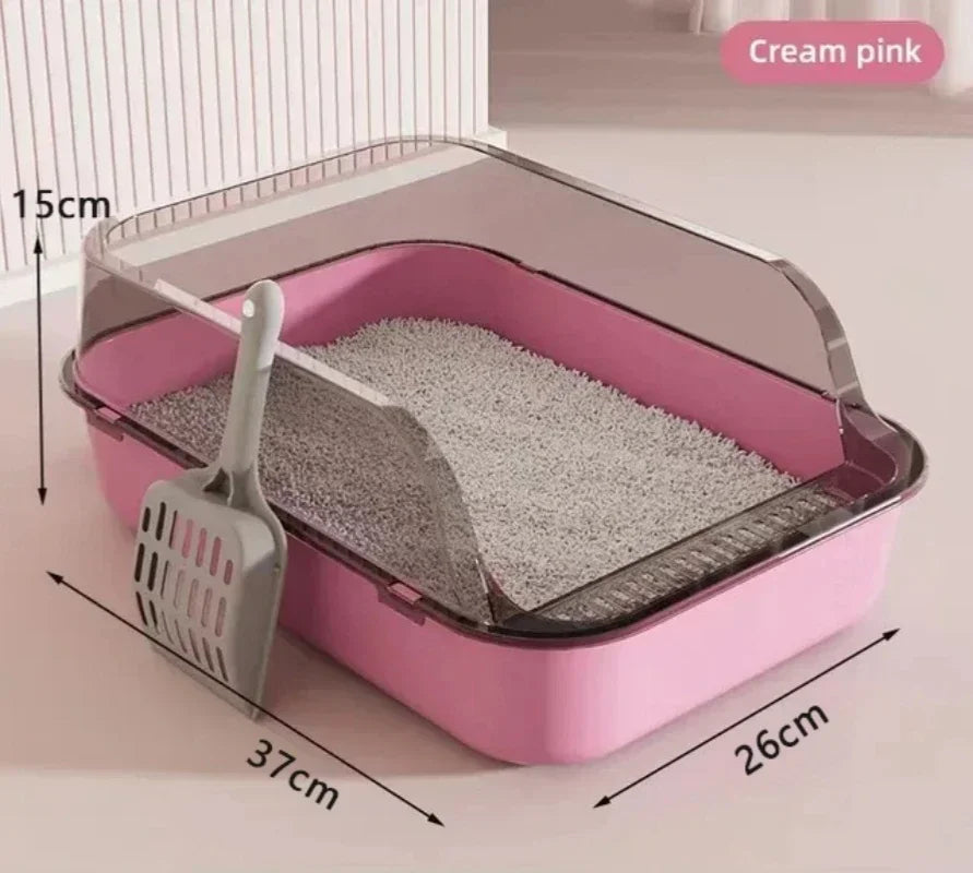 Semi enclosed cat litter box interior spacious cat comfort view