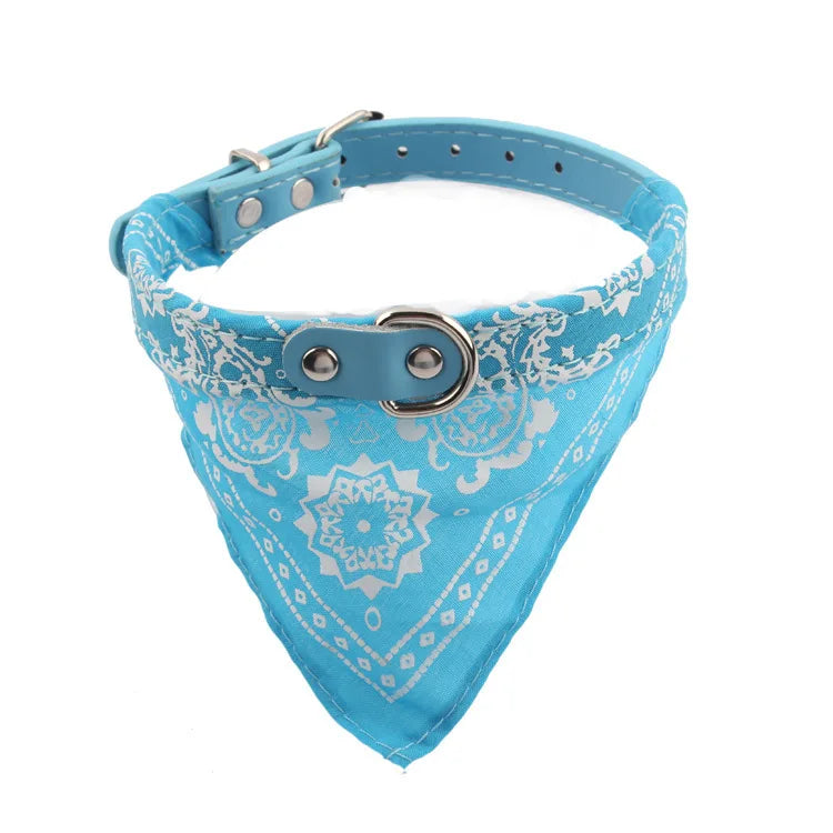 PU cat dog collar with scarf blue multiple color options flat lay