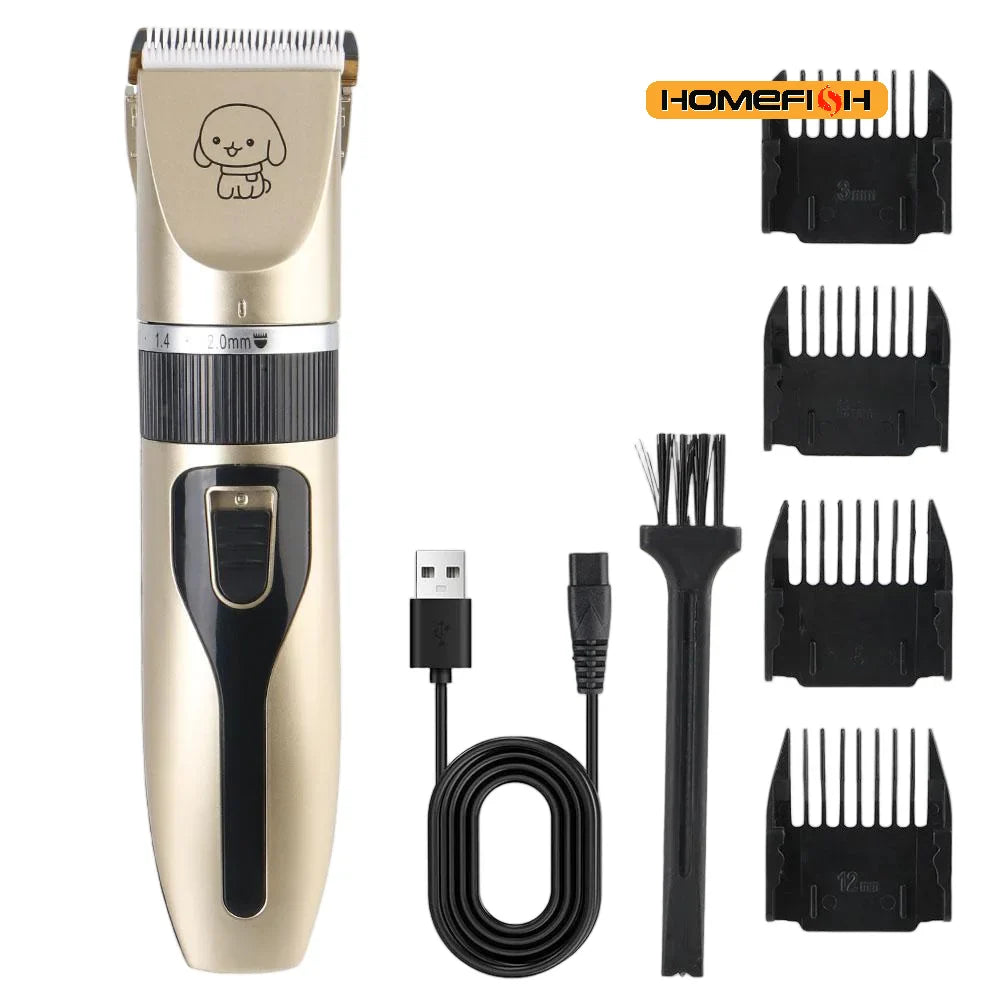 Pet hair clipper grooming trimmer full set accessories laid out