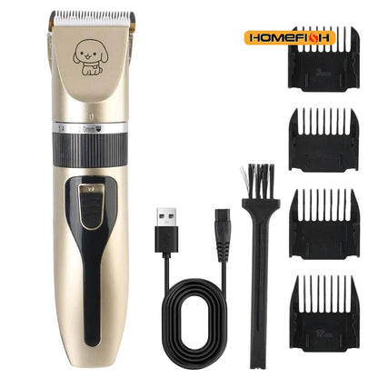 Pet hair clipper grooming trimmer full set accessories laid out