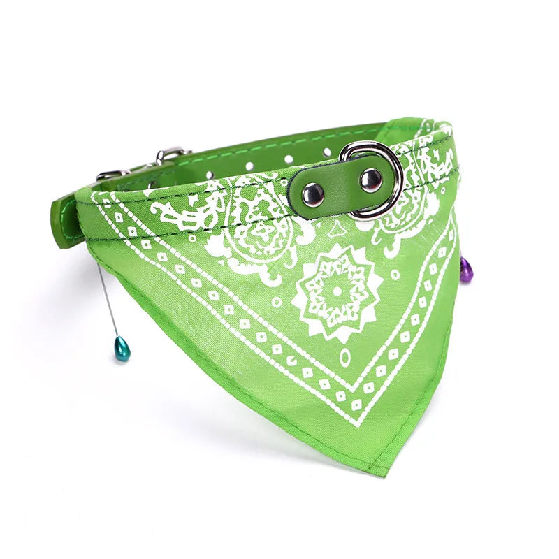 PU cat dog collar with scarf blue multiple color options flat lay