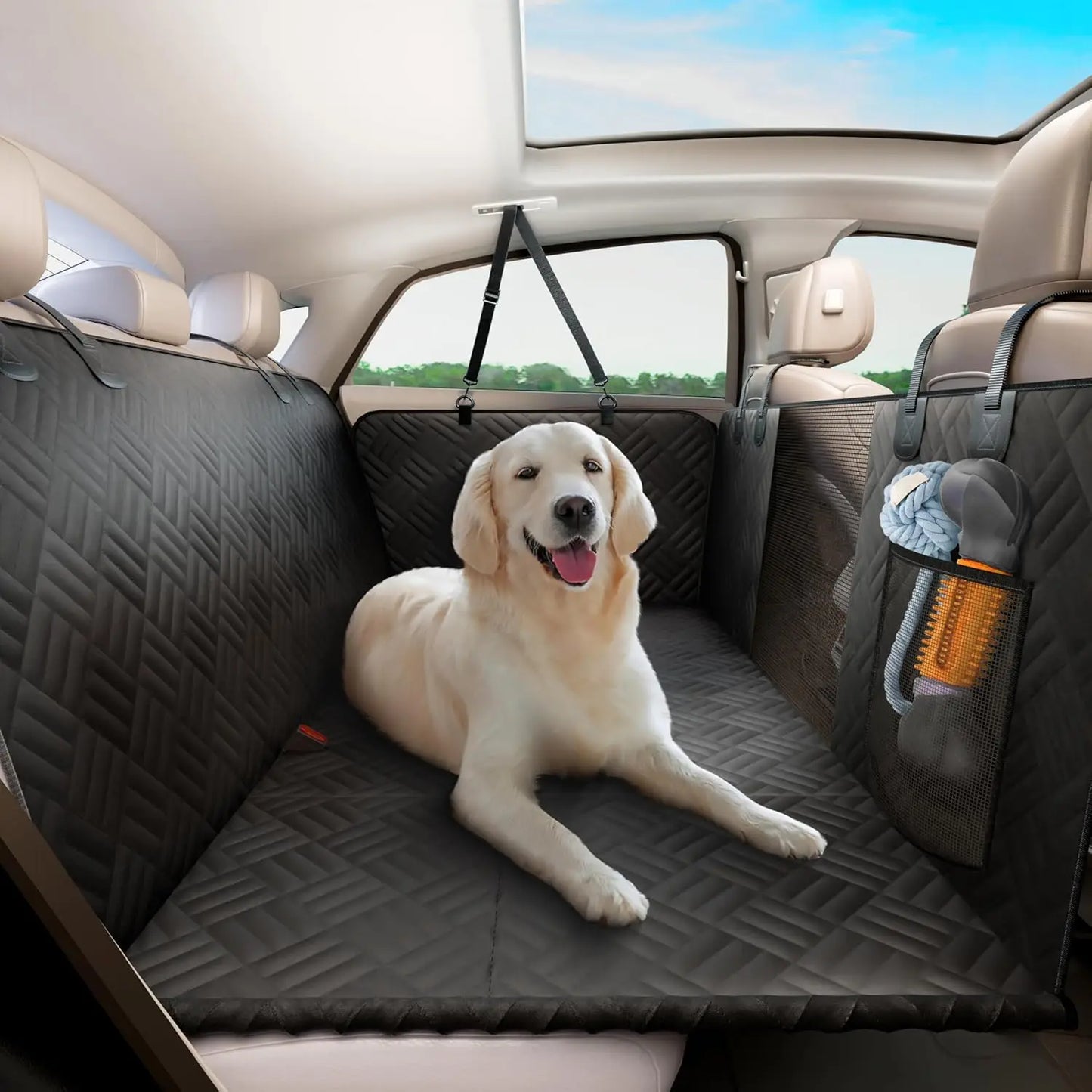 Dog car seat cover hammock waterproof 6 in 1 function diagram