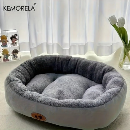Orthopedic oval pet bed calming all sizes pink green flat lay