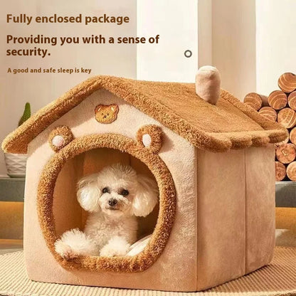 Cozy tent pet house warm plush bed all sizes yellow gray flat lay