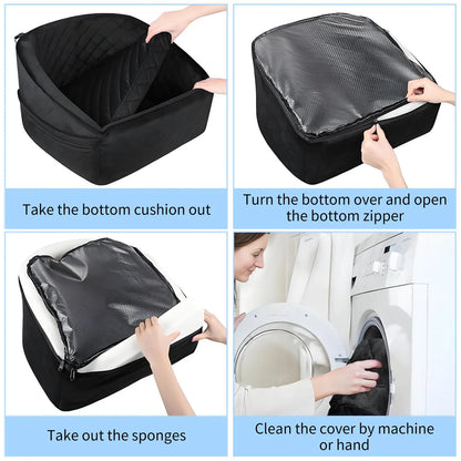 Dog booster car seat installed in car back seat full view