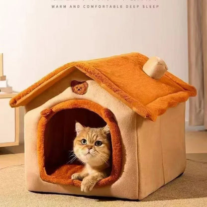 Cozy tent pet house warm plush bed dog resting inside yellow