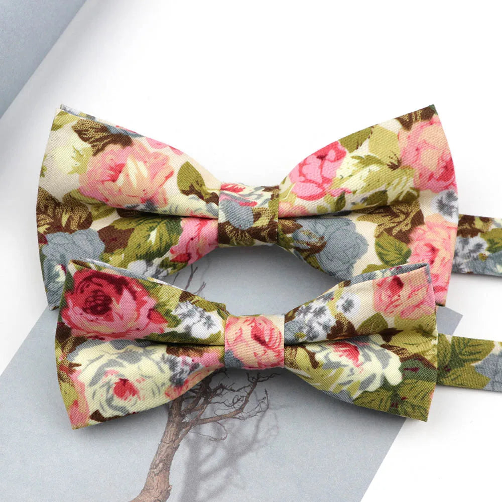 Family matching bow tie set worn by child and pet coordinated look