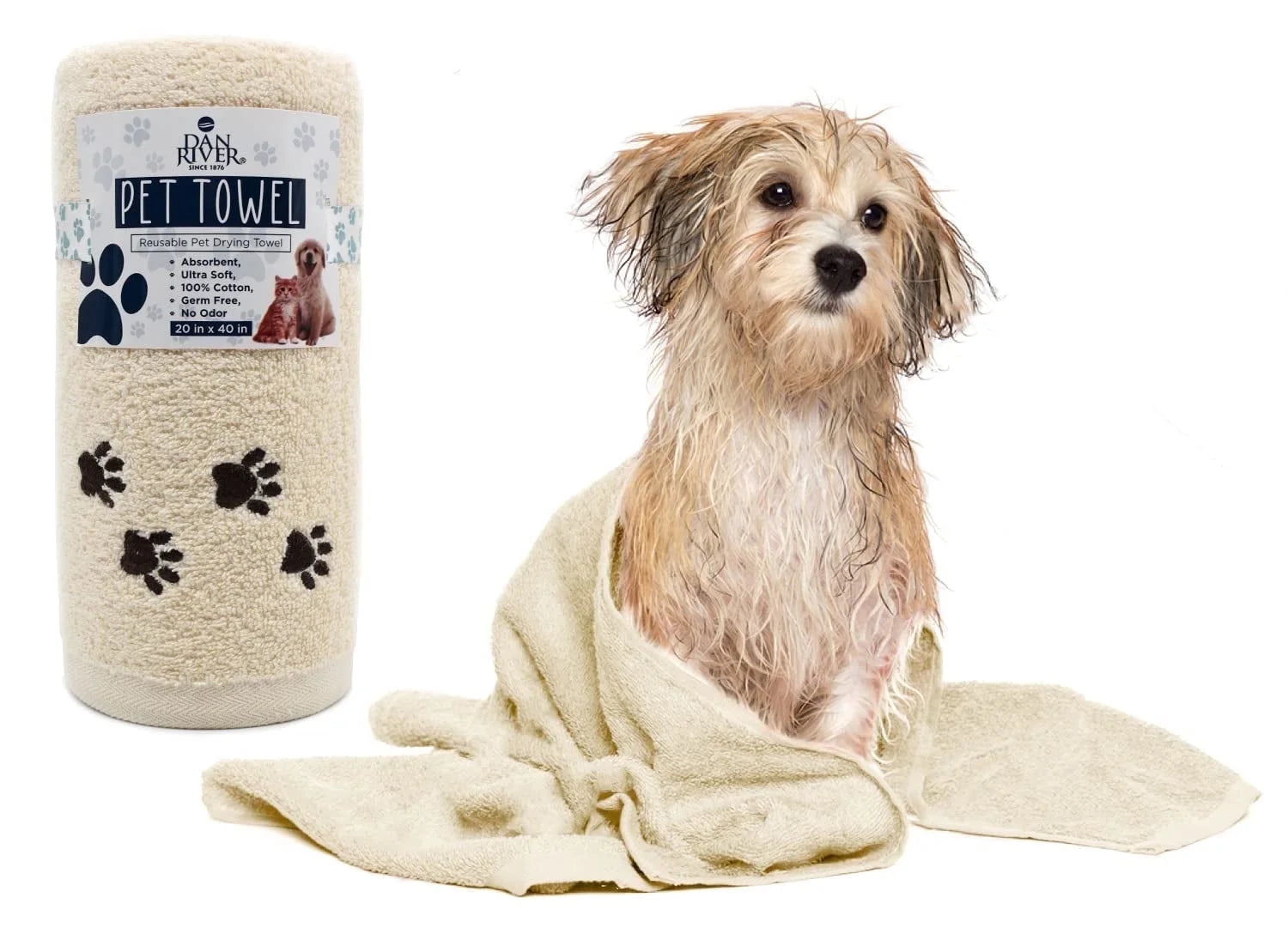 Soft absorbent dog towel short bread embroidery front view folded