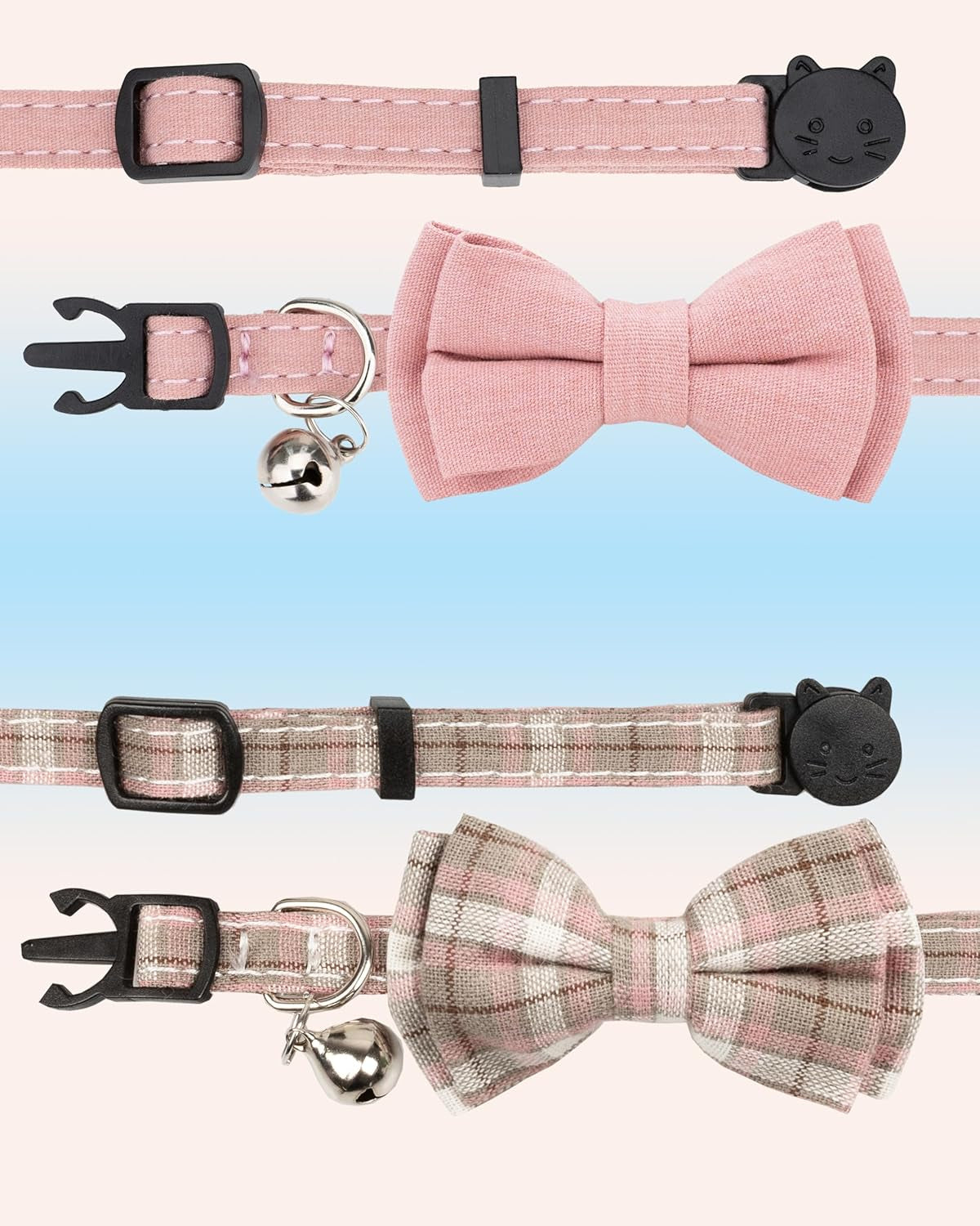 Breakaway cat collar with bell soft fabric adjustable fit close up
