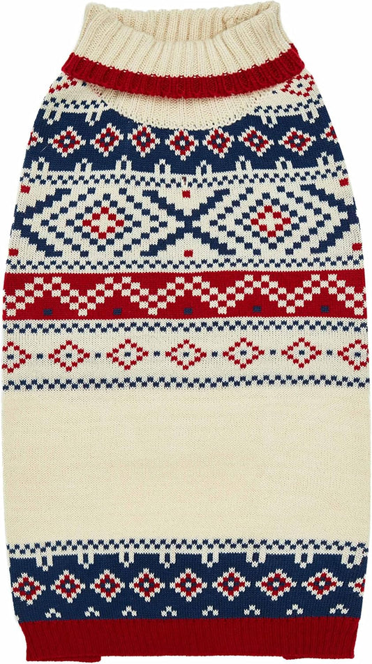 Large dog christmas sweater creamy white Fair Isle turtleneck front view