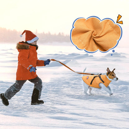 Dog Winter Jacket with Reflective Harness, Jujubak Zipper Warm Dog Winter Coat, Windproof Dog Snow Jacket, Dog Puffy Jacket for Small Medium Dogs-Bright Yellow(M)