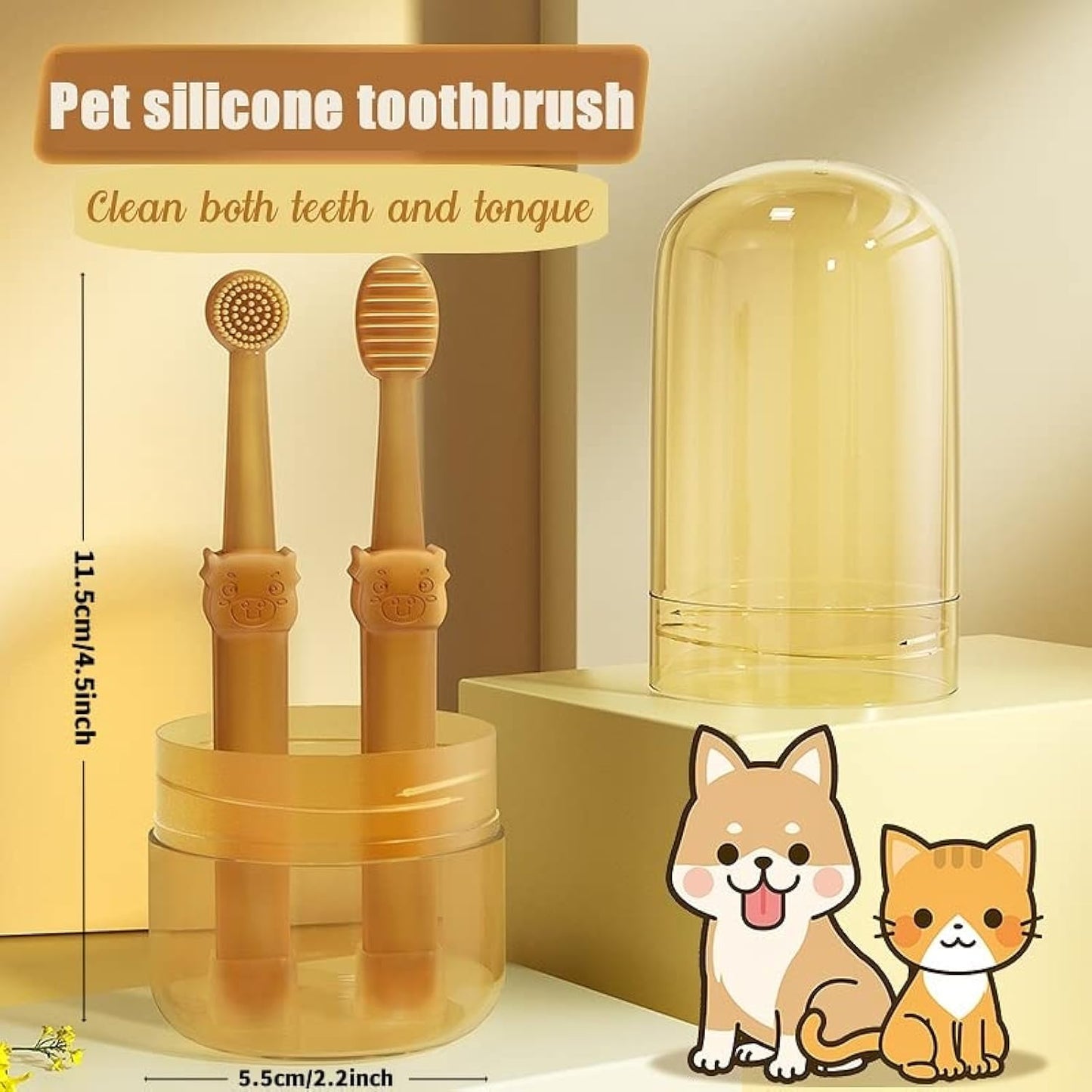 Silicone pet toothbrush set tongue cleaner side close up detail
