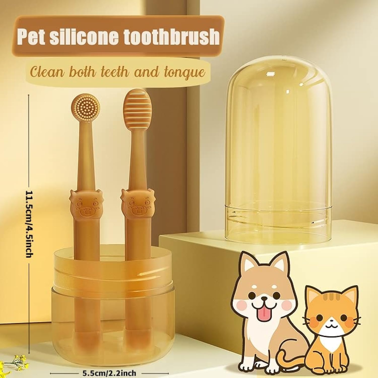 Silicone pet toothbrush set tongue cleaner side close up detail