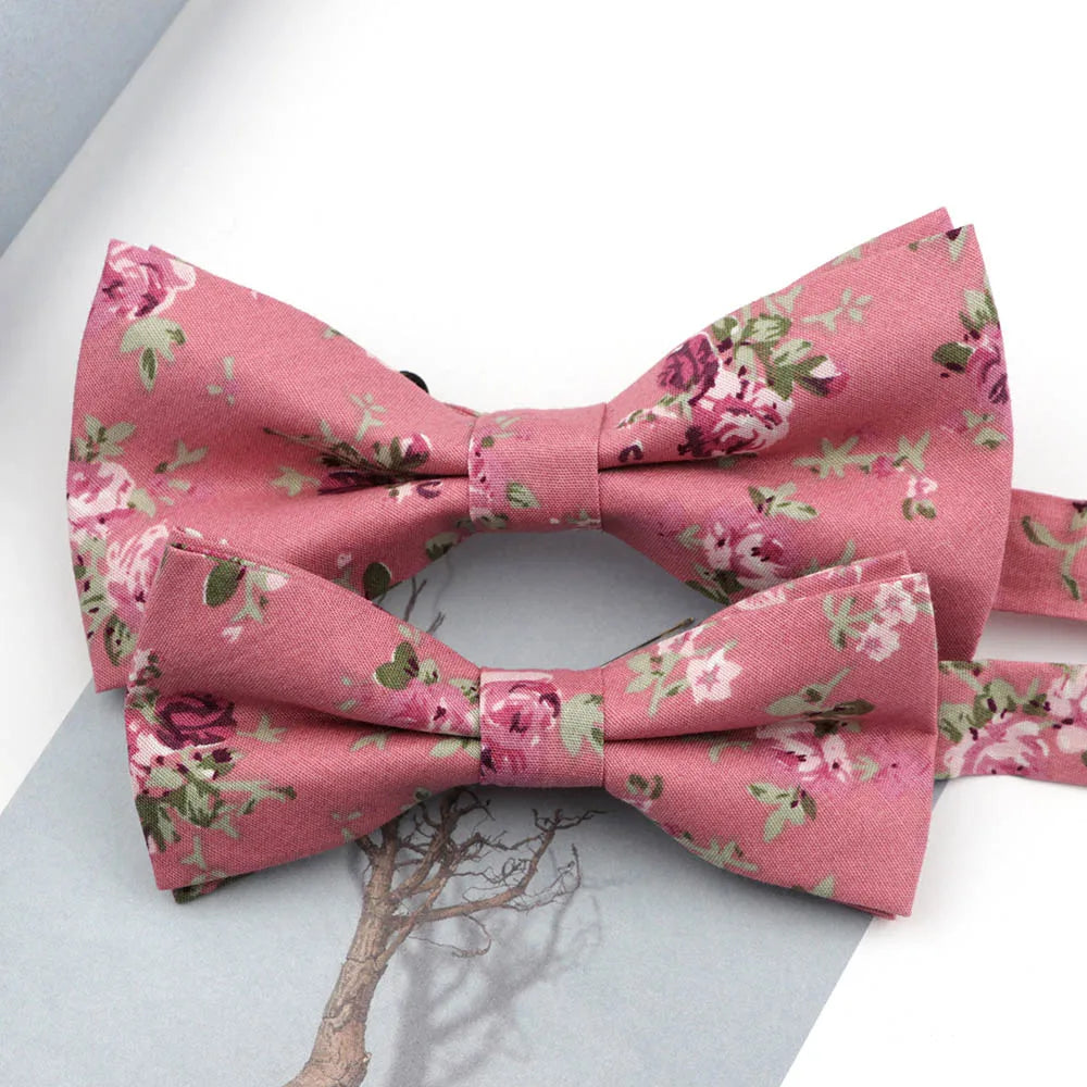 Family matching bow tie set worn by child and pet coordinated look