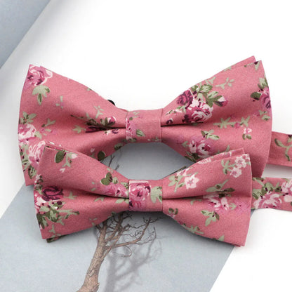 Family matching bow tie set worn by child and pet coordinated look
