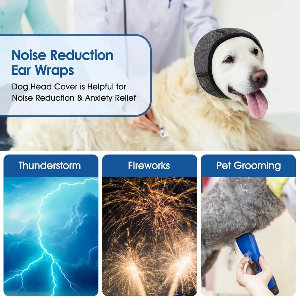 Dog calming hood fireworks noise waterproof fabric close up detail