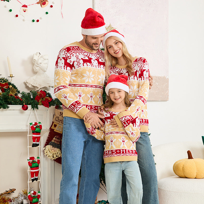 Parent child matching christmas sweater apricot knitted front view
