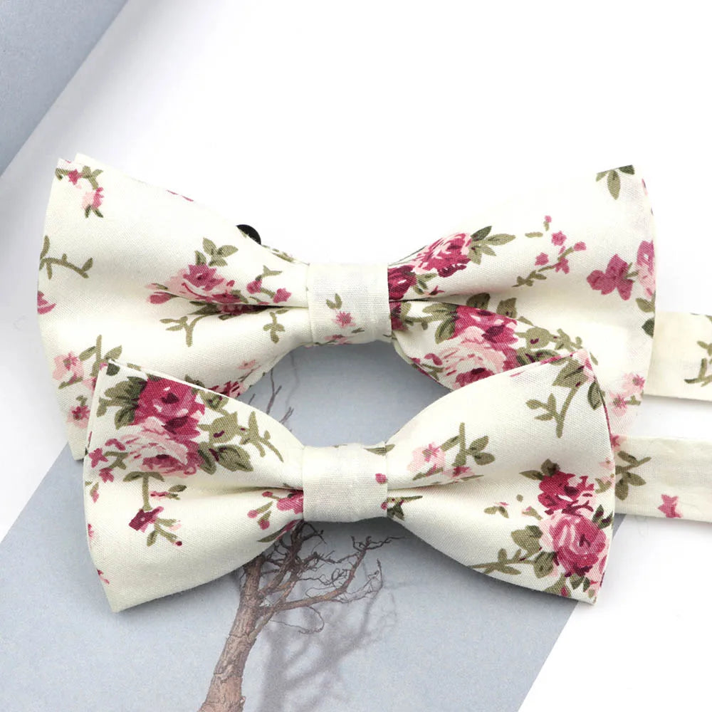Family matching bow tie set sizes for kids adults and pets flat lay