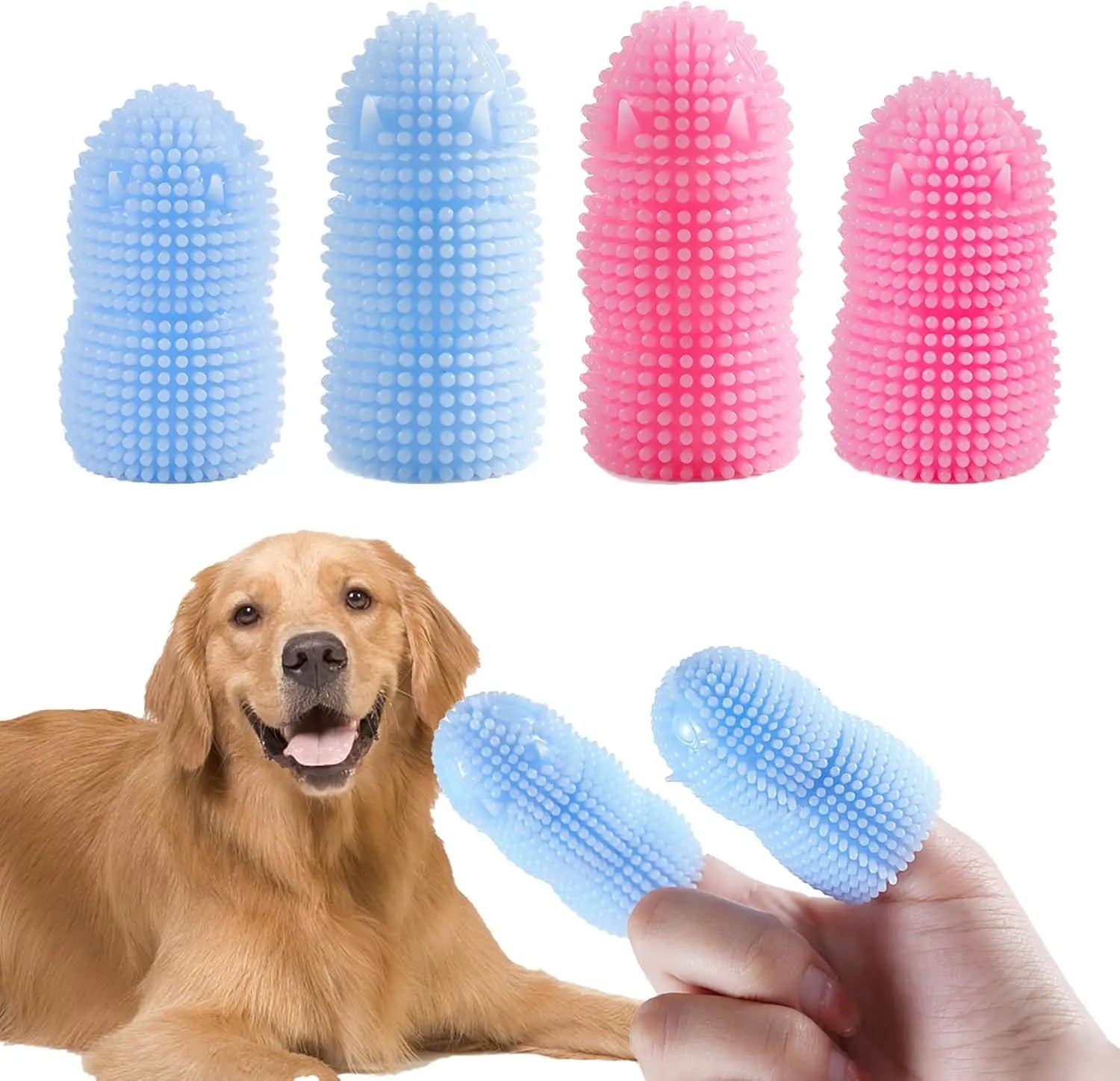 Dog finger toothbrush kit 4 pack colorful set front view