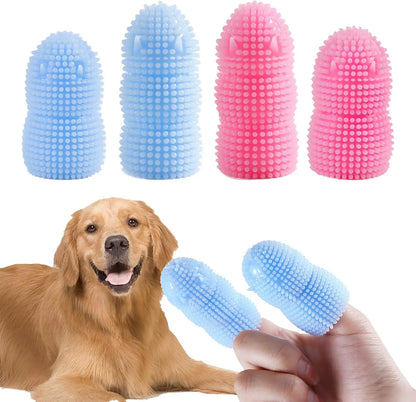 Dog finger toothbrush kit 4 pack colorful set front view