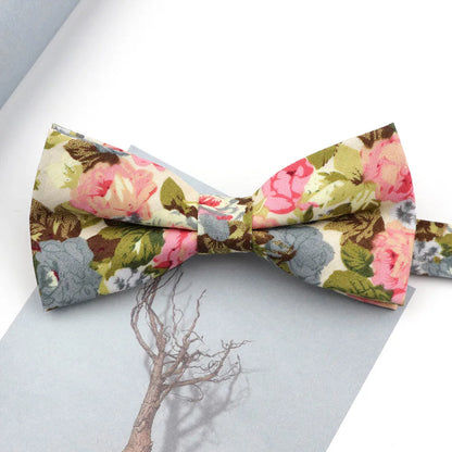 Family matching bow tie set sizes for kids adults and pets flat lay