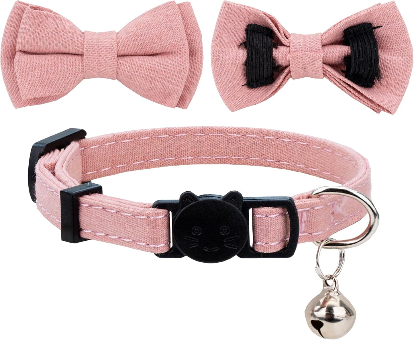 Breakaway cat collar with bell worn by kitten pink color side view