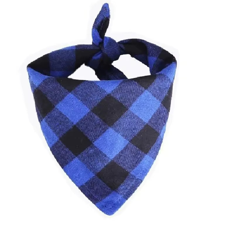 Pet dog bandana saliva towel blue plaid 48x34cm front view