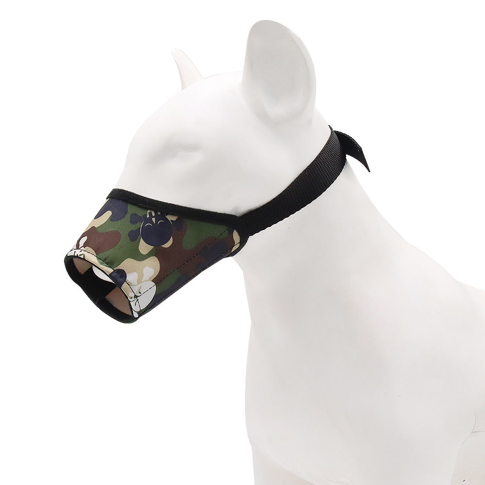 Dog mouth cover muzzle dark gray breathable mesh close up detail